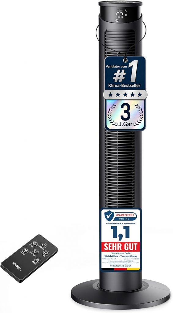 WoleixKlima Ventilator sehr leise 25dB, Turmventilator sehr leise mit Fernbedienung, Standventilator sehr leise mit…