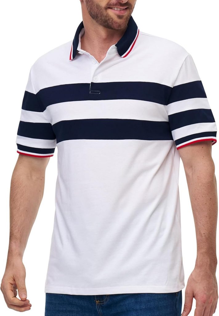 Zetieny Poloshirt Herren Kurzarm Freizeit Polohemd Gestreiftes Patchwork Polo…