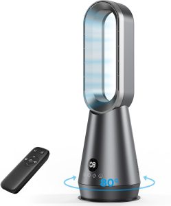 AIYATO Turmventilator Leise - 22 Zoll Bladeless Turmventilator, 8 Stufen, 2 Modi, 80° Oszillation, LED Display, 1-9H Timer, Ventilator mit Kühlung Fernbedienung für Schlafzimmer, Büro, Wohnzimmer