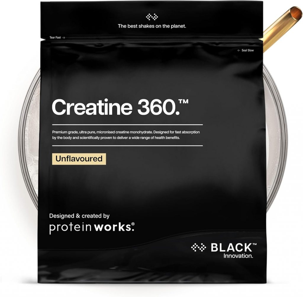 Protein Works Creatine 360 – BLACK Innovation, Kreatin-Monohydrat, mikronisiertes Kreatinpulver, 100 % Reinheit, 200 Mesh Ultra-Fein, Energie & Leistung, Geschmacksneutral, 83 Portionen, 250g