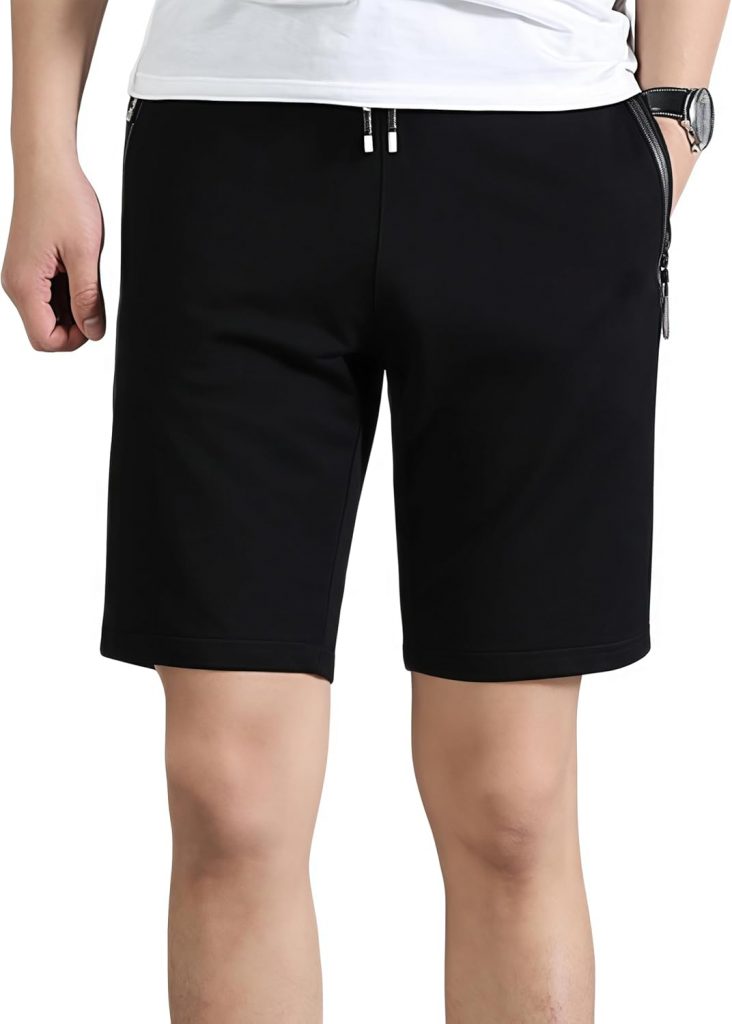 Kurze Hosen Herren Jogginghose Leichte Sommer Shorts mit 2 Reißverschlusstaschen Casual Loose Elastische Taille…