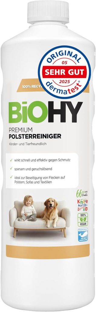 👑 BiOHY Premium Polsterreiniger (1l Flasche) | Bio Konzentrat f&uuml;r Polsterm&ouml;bel, Sofas, Teppiche & Textilien | f&uuml;r Nasssauger & andere Ger&auml;te geeignet | geruchsl&ouml;sender Fleckentferner
