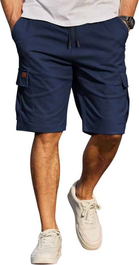 COOFANDY Kurze Hosen Herren Baumwolle Cargo Shorts Freizeithose Herren Kurz Elastische Taille Sommer Chino mit 6 Taschen Blau Violett XL