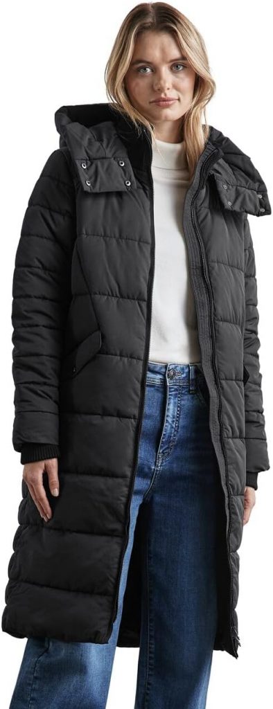 Street One Damen A201975 Long Padded JKT, Black, 34, Black