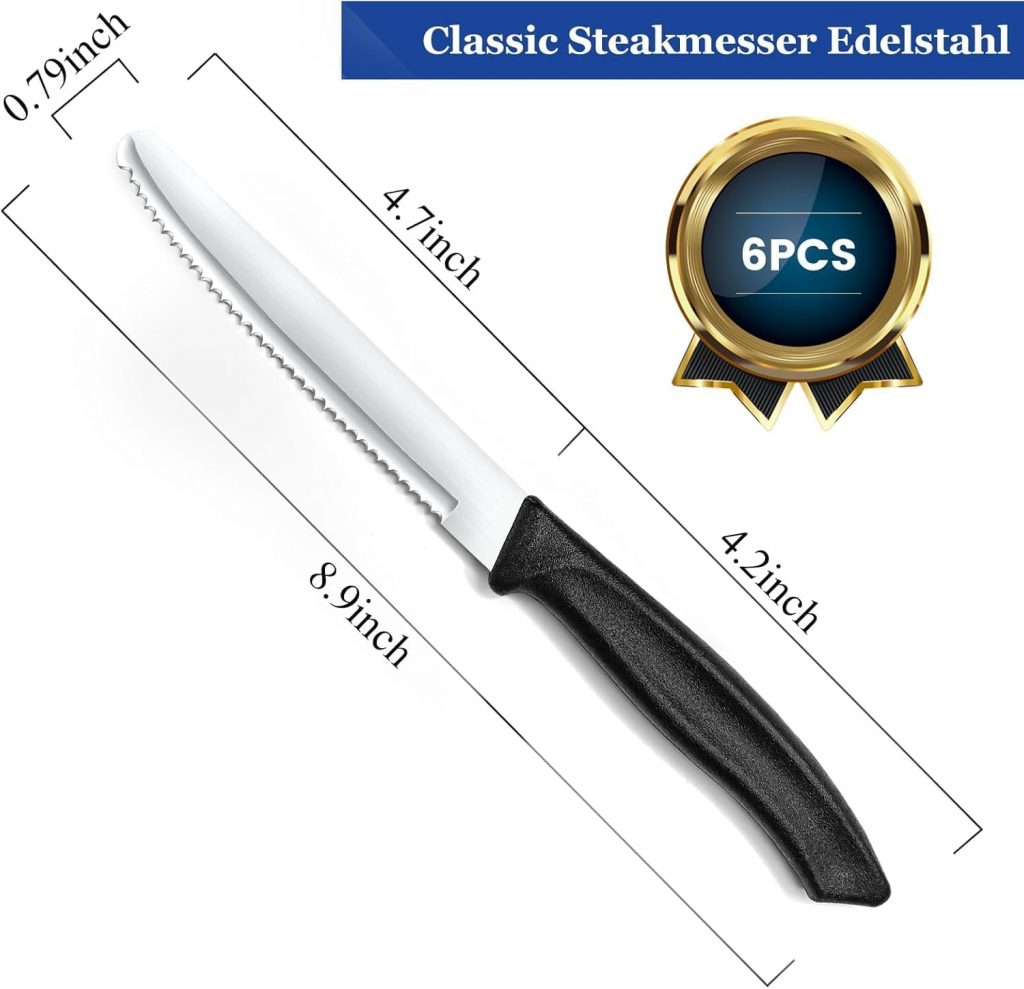 Double.S Frühstücksmesser 6 Stück, Steakmesser Tomatenmesser mit Wellenschliff Brötchenmesser 22cm Scharfe Besteck…