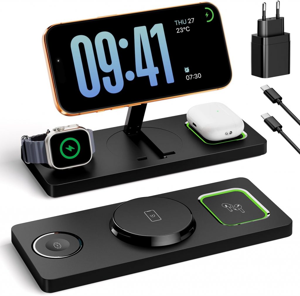 Eddibox 3 in 1 MagSafe Ladestation iPhone Apple Watch, Faltbar Induktive…