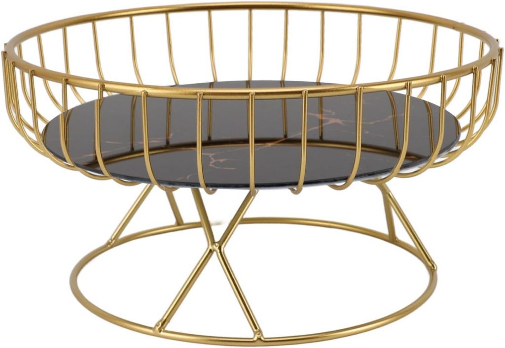 Qcwwy Runder Obstkorb, Goldene Hohle Metall-Obstschale, Ständer, Obstteller…