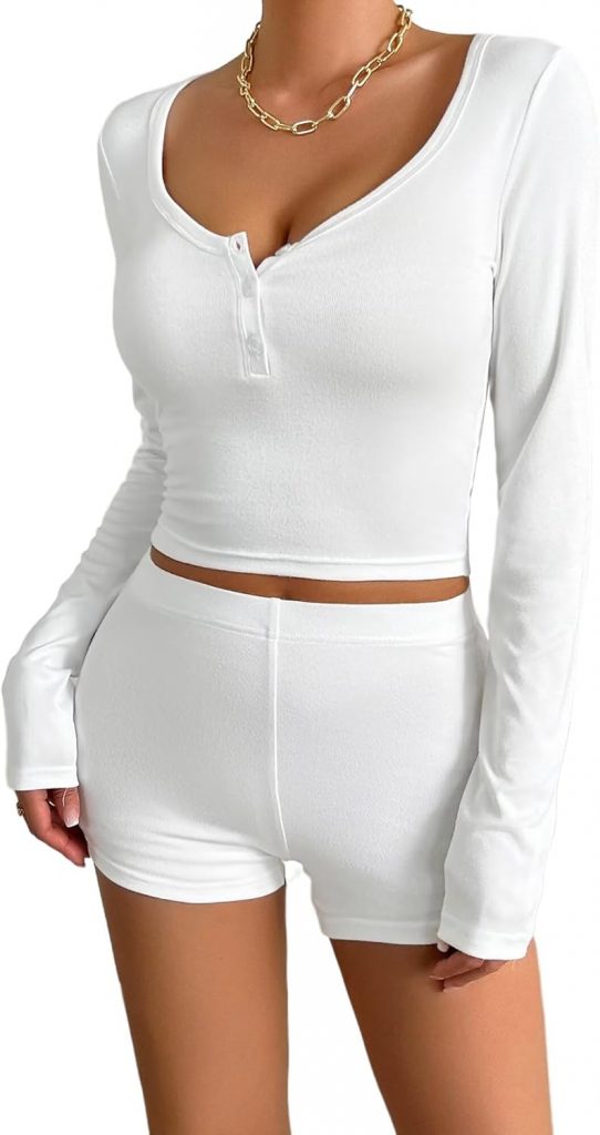 WISFRUIT Sexy Outfit für Damen Zweiteiler Sommer Hosenanzug Crop-Top mit Shorts Ästhetische Kleidung Trainingsanzug…