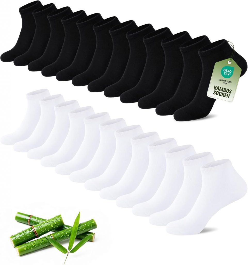 SukModen 12/24 Paar Sneaker Socken Herren Damen aus Bambus,Anti-Geruch Atmungsaktiv Weiche Halbsocken, Dünne Kurze Sneakersocken für Alltag, Freizeit, Shopping & Zuhause