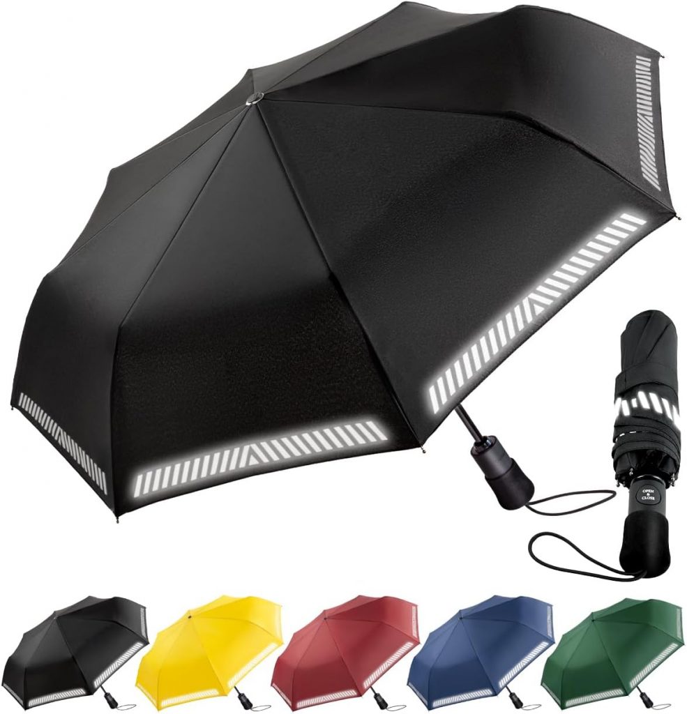Regenschirm Sturmfest Taschenschirm mit Reflexstreifen Umbrella Kompakter Reise…
