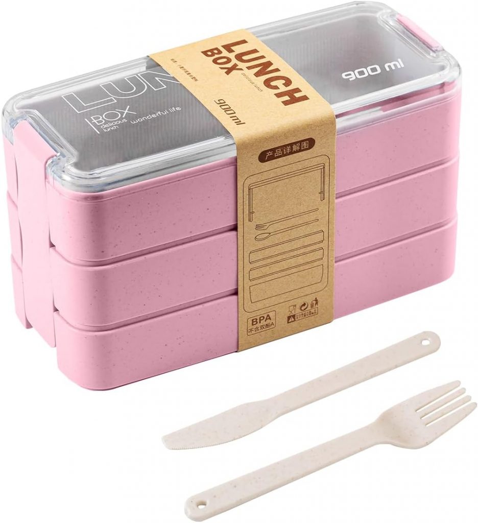 LiangYuanZen Bento Boxen, Bento Lunchbox mit 2 Besteck,3-lagig, robust und stilvoll,Geeignet für Erwachsene, für Schule, Arbeit, Picknick, Reise geschichtete Lunchbox (pink)4.98€