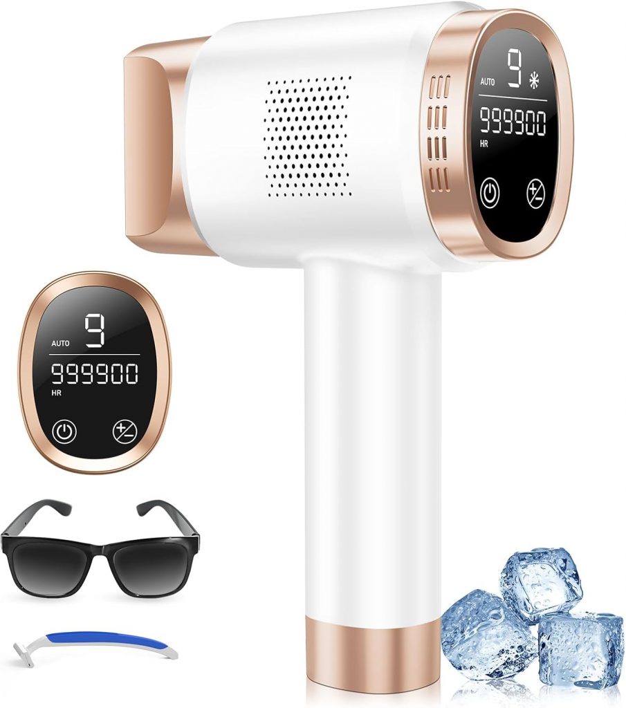 21J IPL Geräte Haarentfernung mit 8℃ Eiskühlsystem, Laser Haarentfernung 9 Stufen & 600 NM Rotlicht, LCD-Touchscreen IPL Haarentfernungsgerät für Frauen Männer, Gesicht Arm Bikinizone Körper, Gold