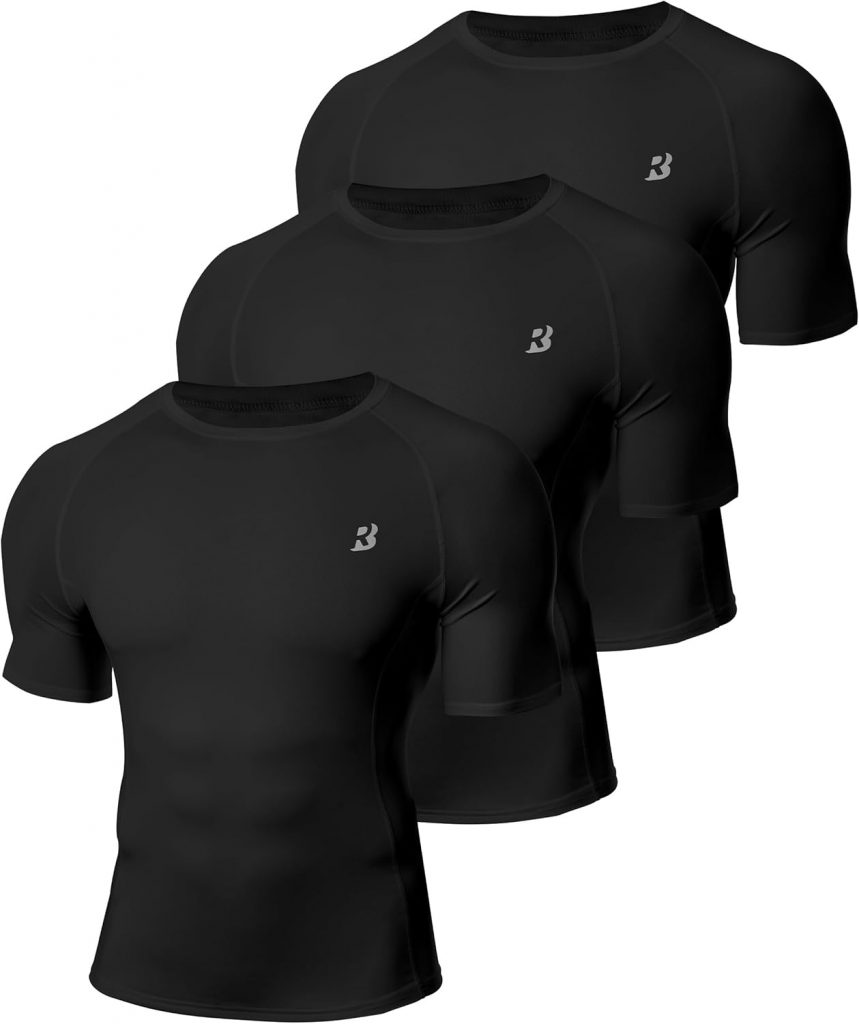 Roadbox 3er Pack Kompressionsshirt Herren Kurzarm, Atmungsaktiv, Schnell Trocknend, Funktionsshirt für Fitness, Fußball & Outdoor