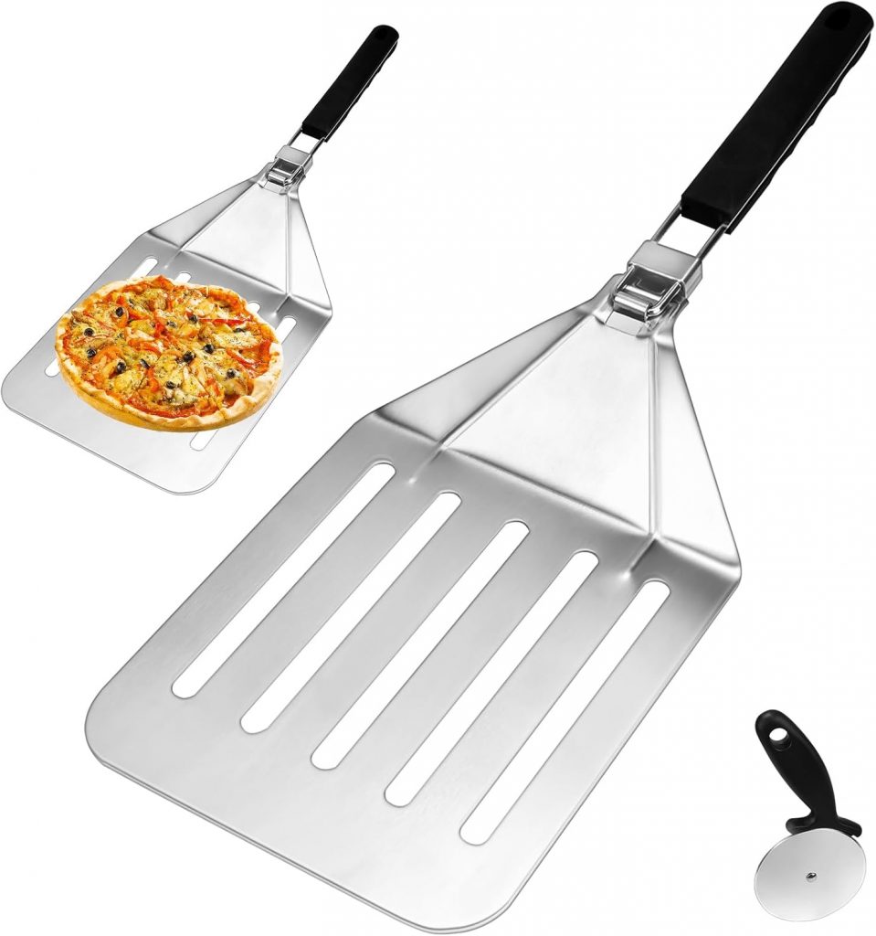 QINERSAW Klappbar Pizzaschieber Edelstahl Pizzaschaufel für Pizzastein für Große Pizza Metall Pizza Zubehör mit…