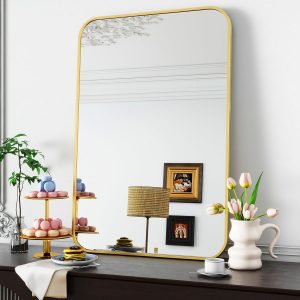 👑 Koonmi Wandspiegel Gold, 66x96 cm Badezimmerspiegel mit runder Ecke, Morden Spiegel Wand mit Rahmen aus Aluminiumlegierung für Wand montiert horizontal oder vertikal, Gold💰 nur 19,98🚚 Verkauft von KoonmiEU und Versand durch Amazon381 Bewertungen: 4.4 / 5.0 ⭐️⭐️⭐️⭐️🛒