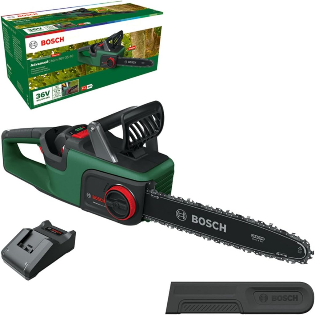 Bosch Home and Garden Bosch Akku-Kettensäge AdvancedChain 36V-35-40 (zum Schneiden durch härtestes Hartholz; 36-Volt-System; Kettengeschwindigkeit: 14 m/s; 1 x 2,0-Ah-Akku und Ladegerät)