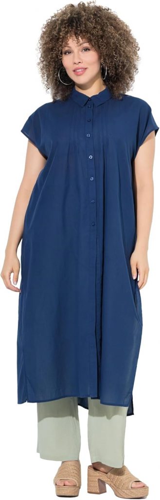 Ulla Popken Damen große Größen Übergrößen Plus Size Longbluse mit Biesen, leicht…