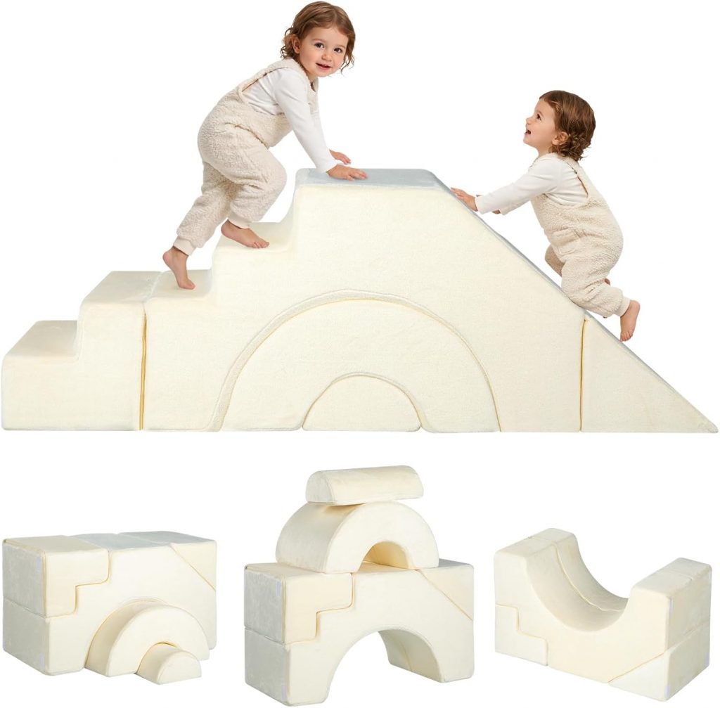 MeMoreCool Kindersofa Beige Fuer Leseecke Kinderzimmer, Ausklappbares Spielsofa mit Sitz- und Liegefunktion, Weiches…