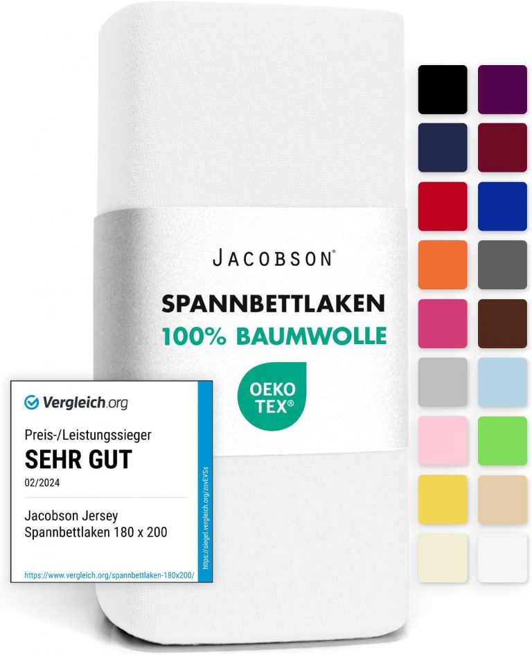 🤴 Jacobson Jersey Spannbettlaken Spannbetttuch Baumwolle Bettlaken (180x200-200x200 cm, Weiss)11,99€ statt 17,98€ - 34,00 % 🔥🚚 Verkauft und Versand durch telegon34,997 Bewertungen: 4.5 / 5.0 ⭐️⭐️⭐️⭐️⭐️🛒 zu Amazon https://www.amazon.de/dp/B01BYTG0WM/?amp%3Btag=preisfehlerheute-21&amp%3Bth=1&amp%3Bpsc=1&tag=preisfehlerheute-21