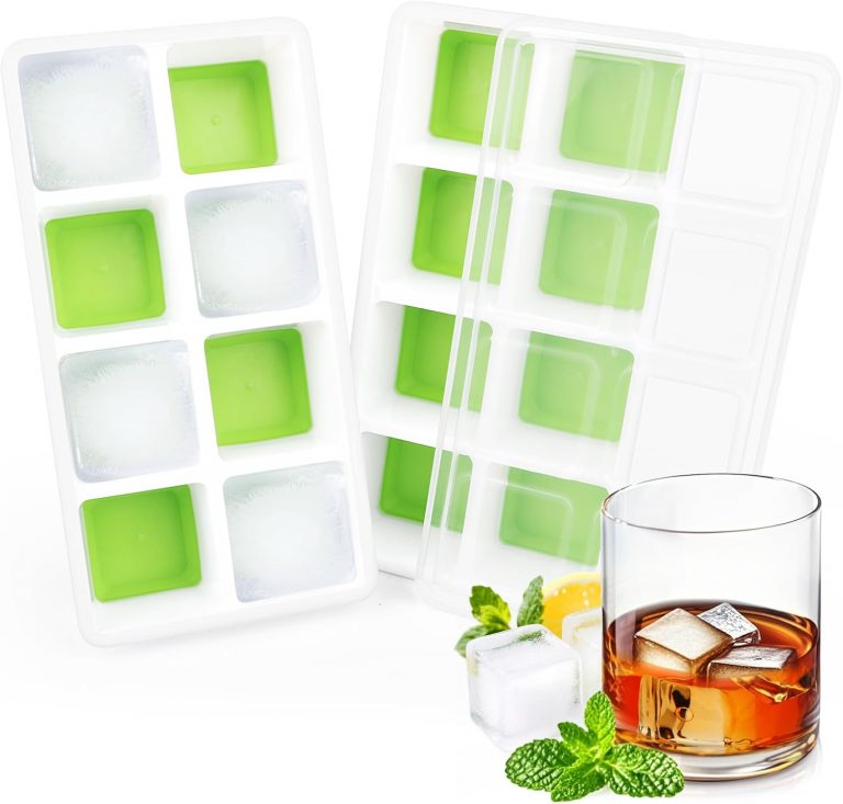 Große Eiswürfelform, RISVOWO Eiswürfelbehälter mit Decke, 2 Stück Silikon Eiswürfel BPA Frei, Quadratische Ice Cube Tray Stapelbar, Wiederverwendbare Eisformen für Cocktail Whiskey Kaffee(Grün)4.99€