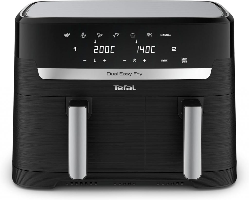 Tefal Dual Easy Fry Heißluftfritteuse 8,3 L – Airfryer mit 2 Kammern & XL-Schublade, 7 Programme, 2700 W, Extra-Crisp-Technologie, fettarm frittieren & energiesparend, spülmaschinenfest EY90