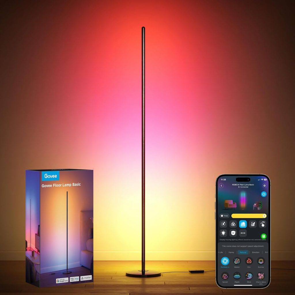 Govee RGBIC LED Stehlampe Wohnzimmer, WiFi Stehlampe Dimmbar, Arbeiten Sie mit Alexa und Matter, 16 Millionen Farben, 85 Szenenmodi, Musikmodi, DIY-Modus Standleuchte für Schlafzimmer Gaming, Schwarz