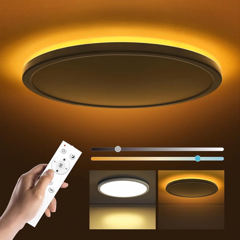 Matane LED Deckenleuchte Dimmbar 24W, Deckenlampe mit Fernbedienung, 2000K Nachtlicht Warm, Panel 3000K-6500K Dimmbar für Schlafzimmer Kinderzimmer Wohnzimmer-Rund Weiss 30×2.5cm