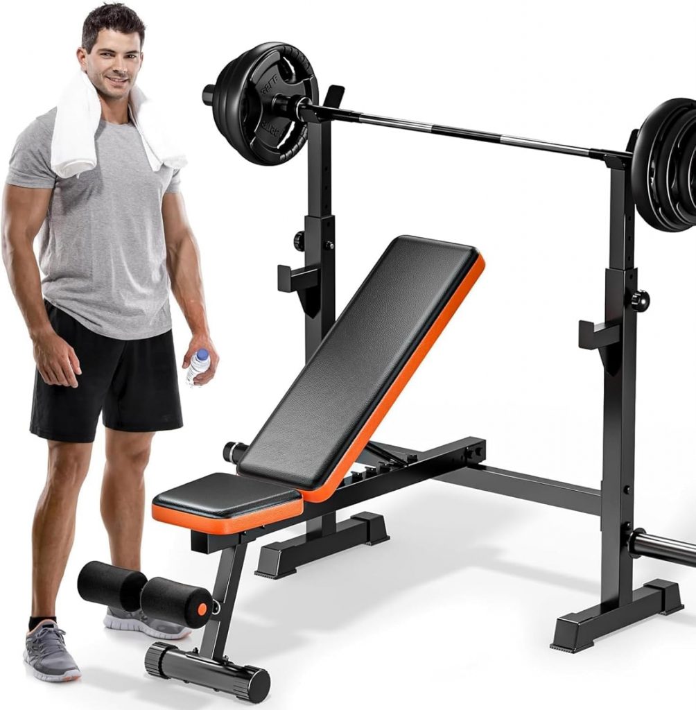 XDDIAS Hantelbank Verstellbar Trainingsbank mit langhantelständer, Multifunktion Hantelbank mit 7-Fach Rückenlehne Bankdrücken Bank fitnessgeräte für zuhause, Belastbarkeit bis zu 350 kg