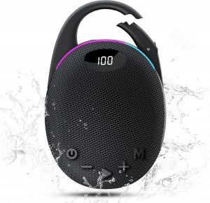 Tragbare Bluetooth Lautsprecher mit Licht,LED Anzeige, Integrierter Karabiner, Pro Sound Musikbox, Kraftvoller Bass,25 Std Akku, RGB Lichter, TWS Kopplung, AUX, TF Karte, Geeignet Outdoor/Party/Reisen