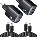 INIU 30W USB C Ladegerät, GaN Schnellladegerät mit 1,5m 60W Kabel, Dual-Port Netzteil mit intelligentem Geräteschutz für iPhone 17 16 Pro Max, iPad MacBook Air Galaxy S26 Pixel Xiaomi [2-Pack Schwarz]