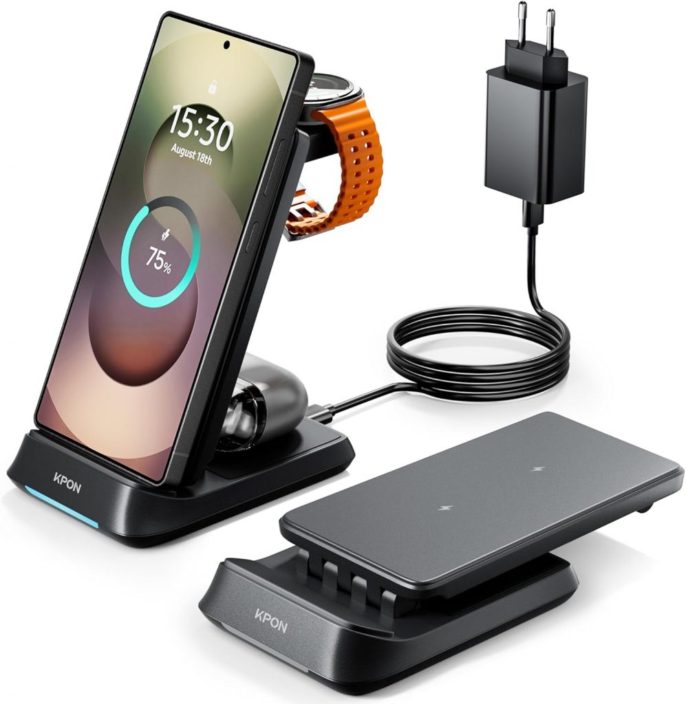 KPON 3 in 1 Ladestation für Samsung Watch und Handy, Faltbar Induktive Ladegerät…
