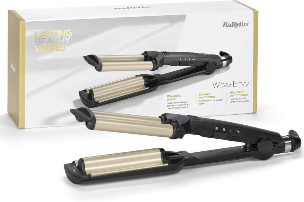🤴 BaByliss Easy Waves &ndash; Welleneisen f&uuml;r Beach Waves, Keramik-Titanium-Beschichtung, 3 Temperatureinstellungen, Hitzebest&auml;ndige Spitzen, Gold & Schwarz, C260E