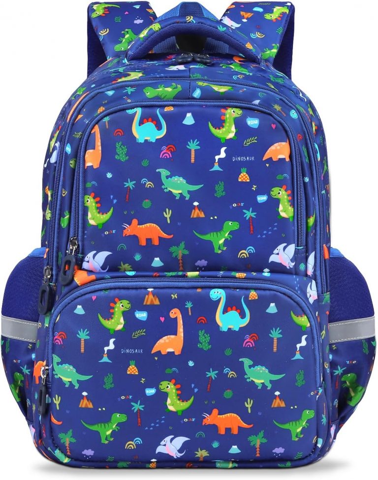 decalsweet Schulrucksack Teenager mit Brustgurt, 6-12 Jahre Lässig Kinderrucksack mit Reflexstreifen, Grosse Kapazität Leicht Rucksack Kinder, Kinderrucksack Jungen für Schule und Reise (Dinosaurier)
