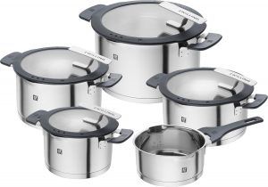ZWILLING Simplify Kochtopf-Set 5-teilig, Mit Ausgießfunktion, Stay-Cool-Griffe, Induktionsgeeignet, Edelstahl, Silber