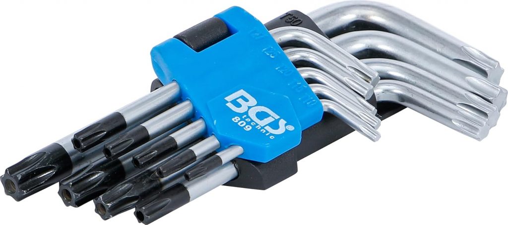 BGS 809 Winkelschlüssel-Satz kurz T-Profil (für Torx) mit Bohrung T10 – T50 9-tlg