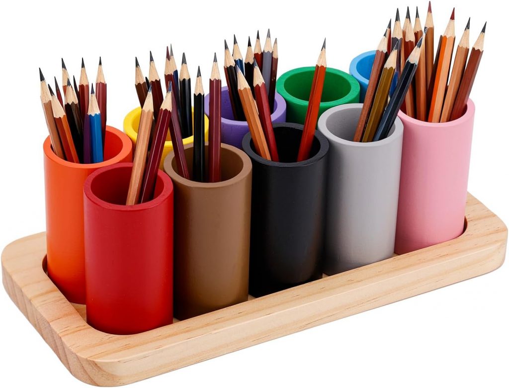 Diegimr Holz Buntstift Halter, Stift Aufbewahrung Organizer mit 10 Bewegliche Fächer Becher Halter für Kinder Schreibtisch Büro Zuhause Schule Zubehör