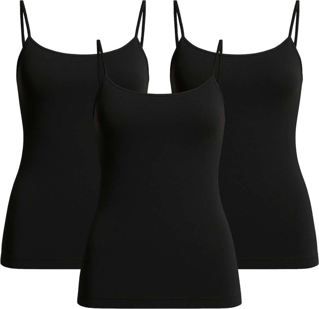 UnsichtBra 3er Pack Damen Shape Unterhemden Spaghettiträger Basic Top Unterhemd Mikrofaser Spaghetti Tops ohne Bügel Weiss Schwarz Beige