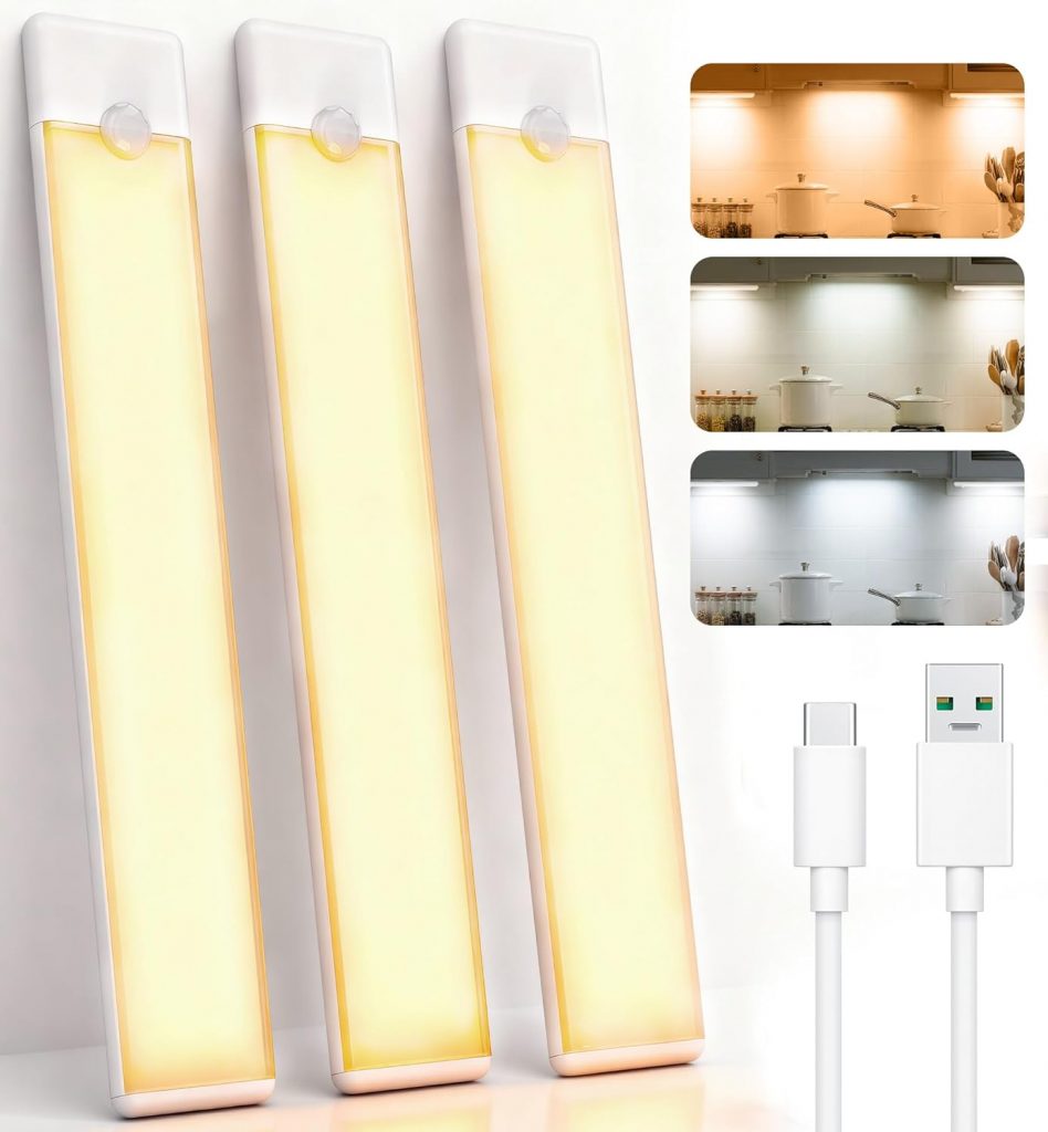 Unterbauleuchte Küche LED Akku mit Bewegungsmelder, Schrankbeleuchtung Bewegungssensor mit Batterie, Kabellos Fernbedienung LED Küchenunterbauleuchte, Schranklicht für Küche Lampe, Vitrine (6pcs)