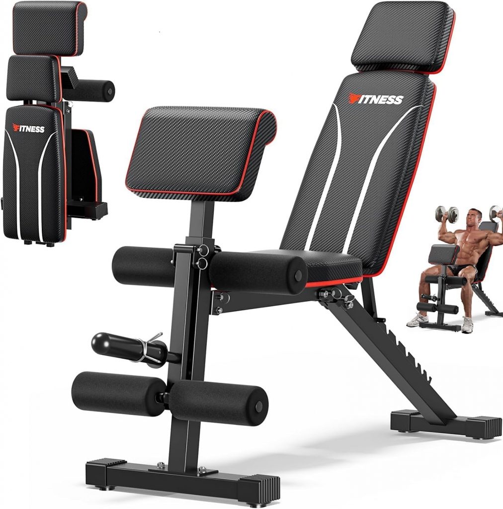 XDDIAS Hantelbank Klappbar mit Beinstrecker und Preacher-Curl-Polster…