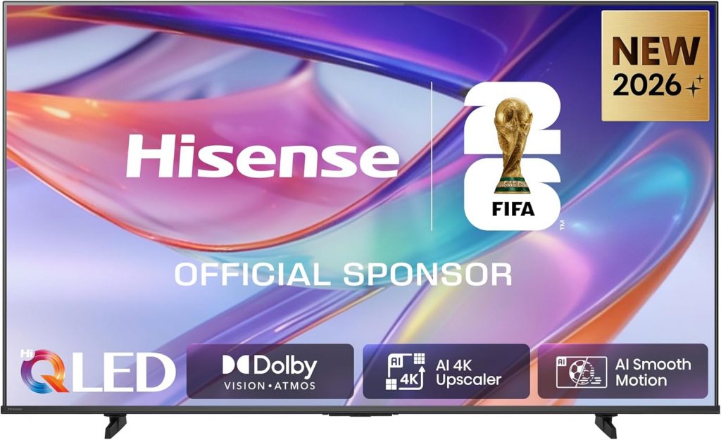 Hisense 50E7DS Fernseher 50 Zoll, 4K UHD QLED, Smart TV, Hi-View AI Engine, 60Hz Game Mode Plus, Dolby Vision IQ, HI-QLED Colour, Filmmaker Mode, AI Smooth Motion, Airplay, Sprachsteuerung[2026]327,00€
