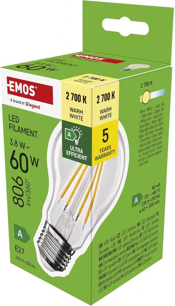 EMOS – LED-Lampe Filament A60 – A Klasse Vintage-Glühbirne – E27 Sockel…