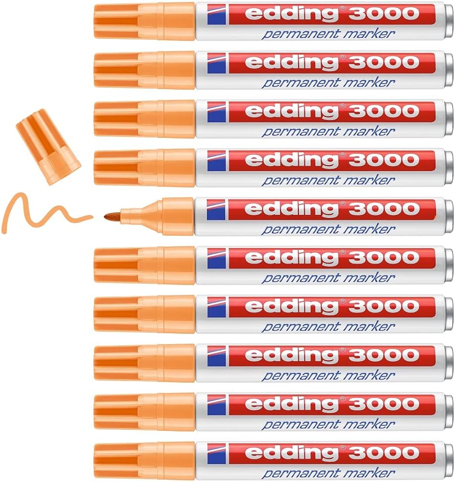 edding 3000 Permanentmarker – hell-orange – 10 Stifte – Rund-Spitze 1,5-3 mm…