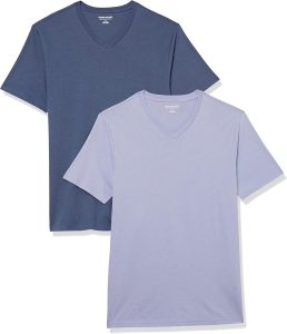 Amazon Essentials Herren Kurzärmelige T-Shirts mit V-Ausschnitt, 2er-Pack, Dunkelblau/Lavendel, M