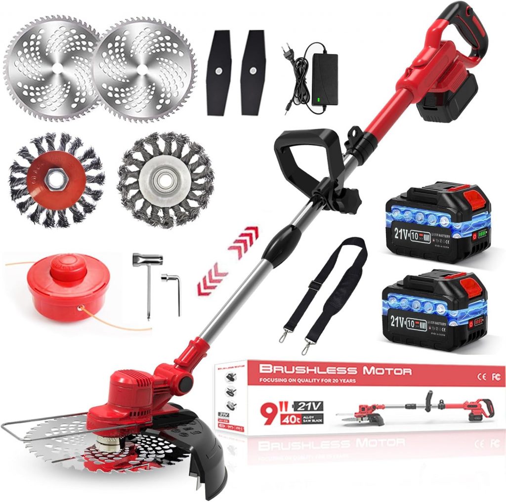 Rasentrimmer mit Akku und Unkrautbürste, 21V-4,0Ah Akku Rasentrimmer für Makita…