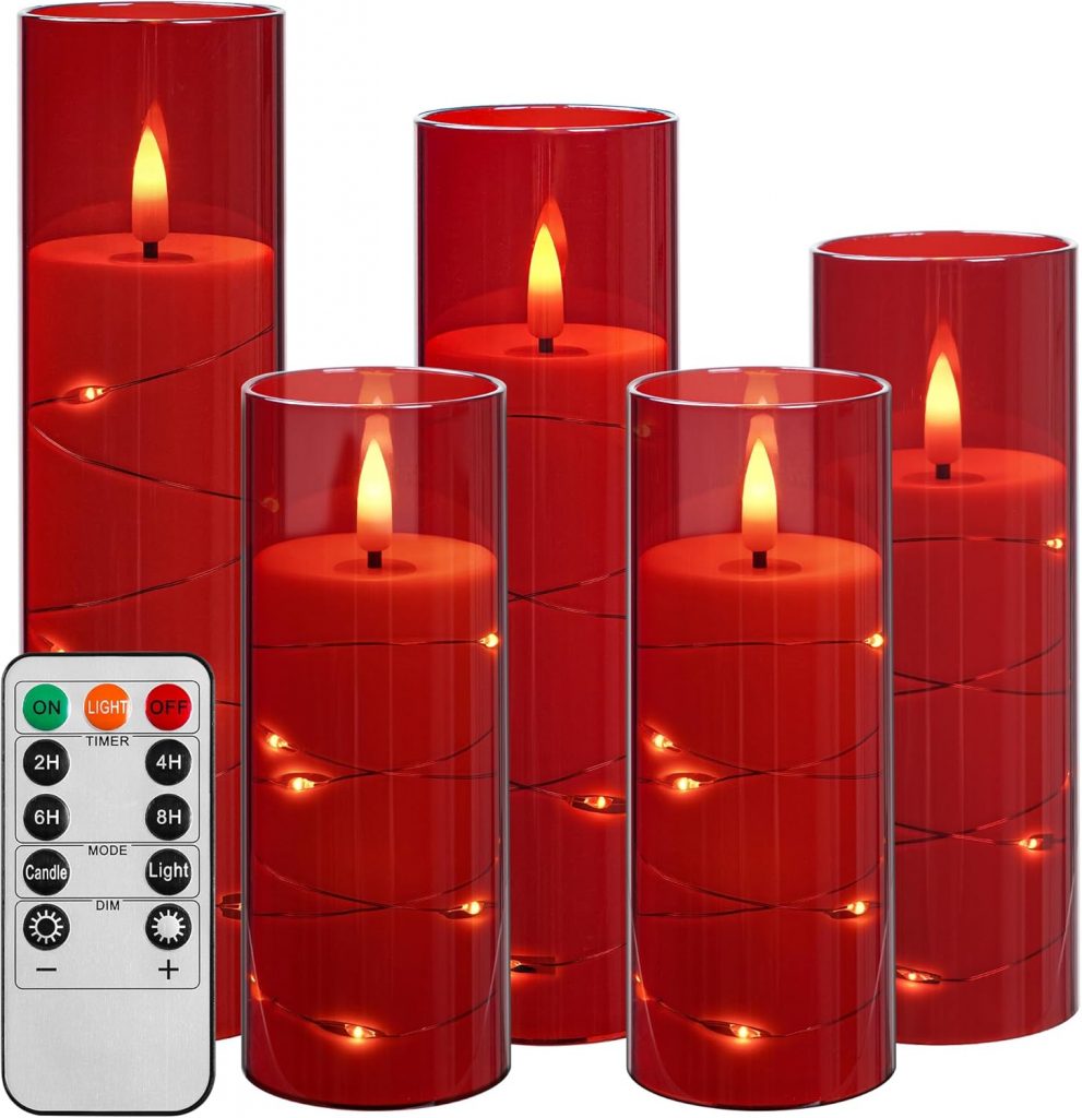 Da by LED Kerzen mit Eingelassener Lichterkette,Batteriebetriebene Kerzen mit Fernbedienung und 24 Stunde…
