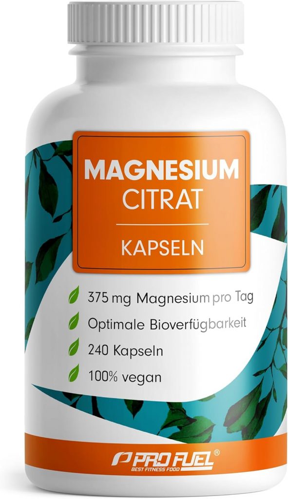 Magnesiumcitrat Kapseln 240x mit 375 mg Magnesium aus hochwertigem Magnesium Citrate – optimal hochdosiert & bioverfügbar – laborgeprüft mit Zertifikat – 10 vegan – Vorrat für 80 Tage