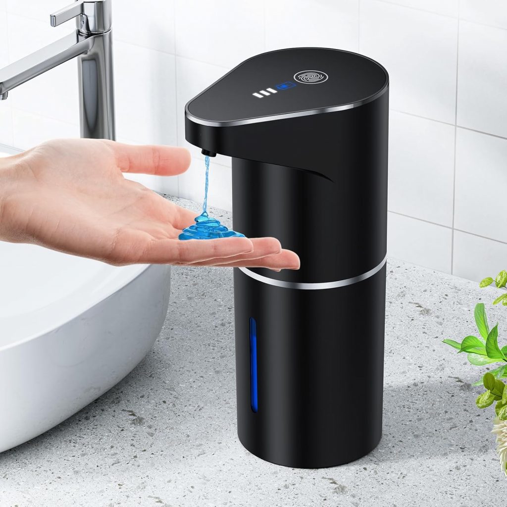 Fantictas Automatischer Seifenspender, berührungslos, Wandmontage, wiederaufladbar, 3-stufig Einstellbarer elektrischer Seifenspender 350ml mit Infrarot-Bewegungssensor für Badezimmer,Küche, Schwarz