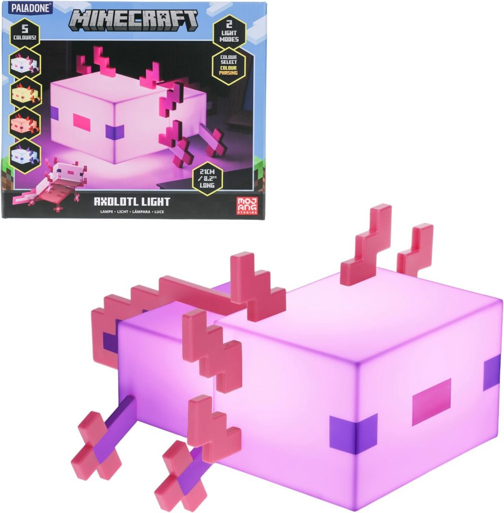 🤴 Minecraft Axolotl Lampe &ndash; Offiziell lizenziert, F&uuml;nf Farbmodi, Minecraft-Lampe f&uuml;r Gaming-Schreibtisch oder Nachttisch, Schlafzimmerdeko