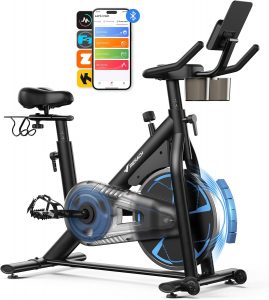 🤴 MERACH Heimtrainer Fahrrad mit Magnetischem Widerstand, Leises Hometrainer mit 8 KG Magnet-Schwungrad(+33 % Trägheit), Verstärkter H-Rahmen, Stoßdämpfender Luftkissensattel, Eigene App, Bis 150KG