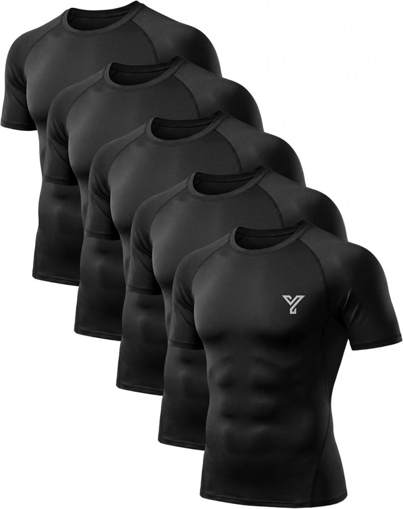 YESWEL 5 Pack Funktionsshirt Herren, Kompressionsshirt Männer Kurzarm, Atmungsaktiv Schnelltrocknendes T-Shirt Männer, Laufshirt Baselayer Sportshirt für Fitness & Gym (Multicolor01, L)